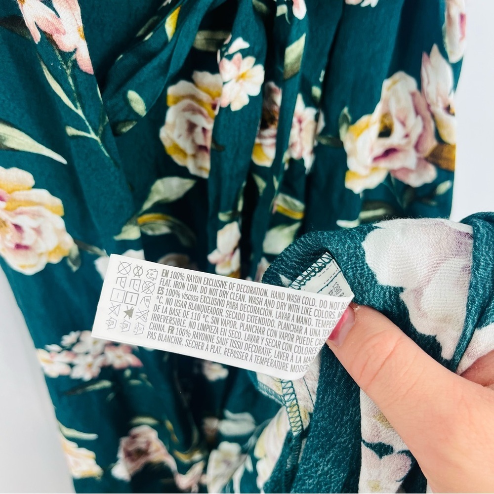 Forever 21 Green Floral Wrap Surplice High Low Dress AC12 - Picture 6 of 8